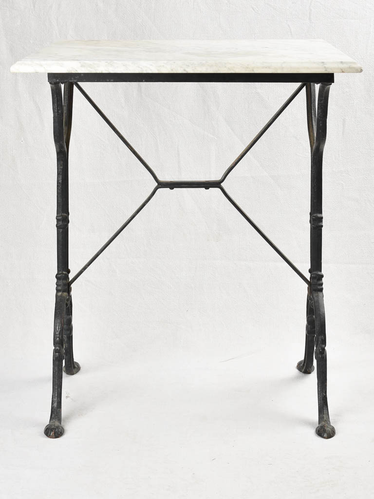 Antique French bistro table with white marble - 23¾" square