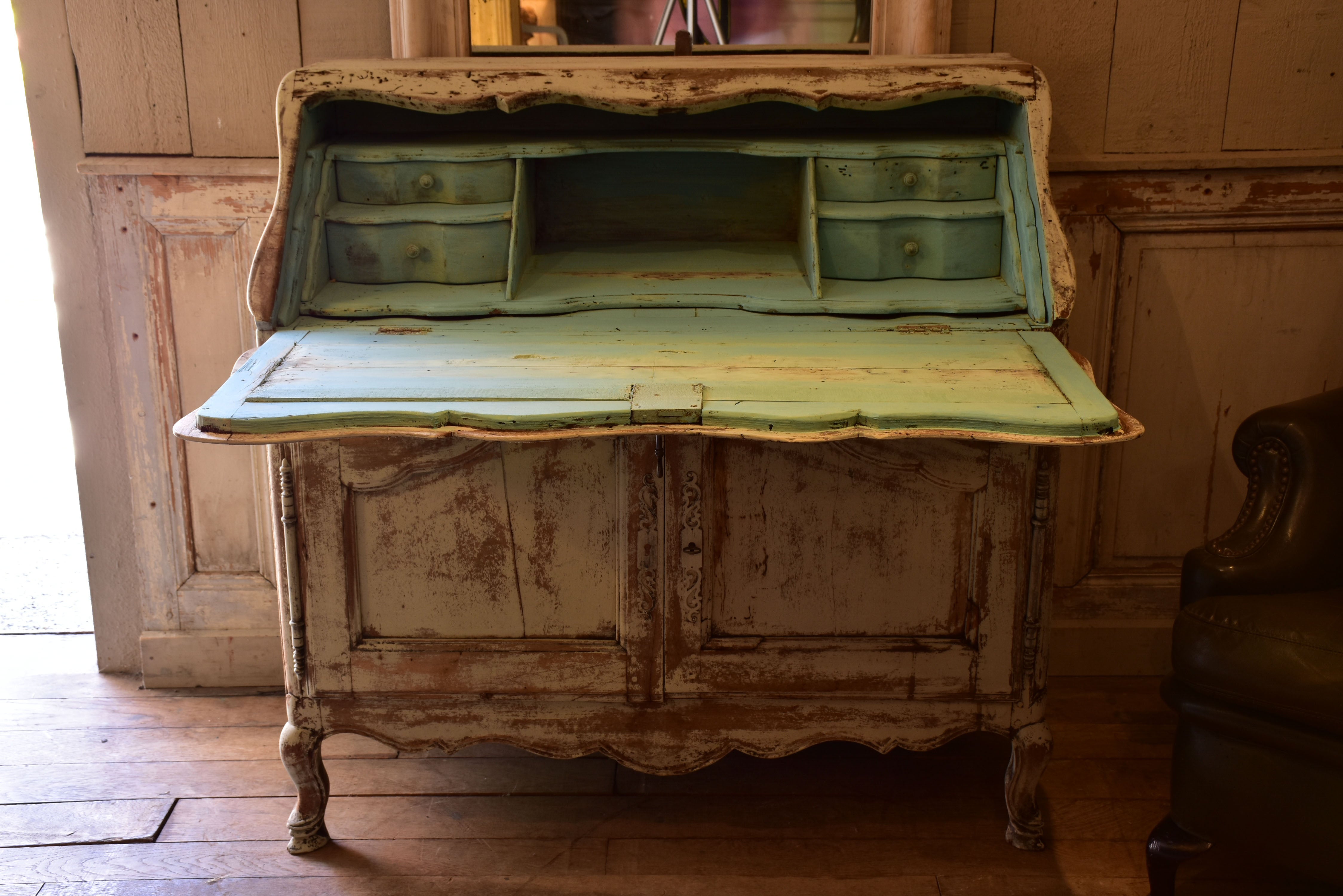 19th century Louis XV secretaire buffet with aqua interior