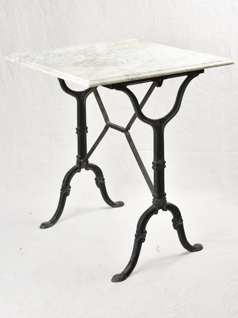 Antique French bistro table with white marble - 23¾" square