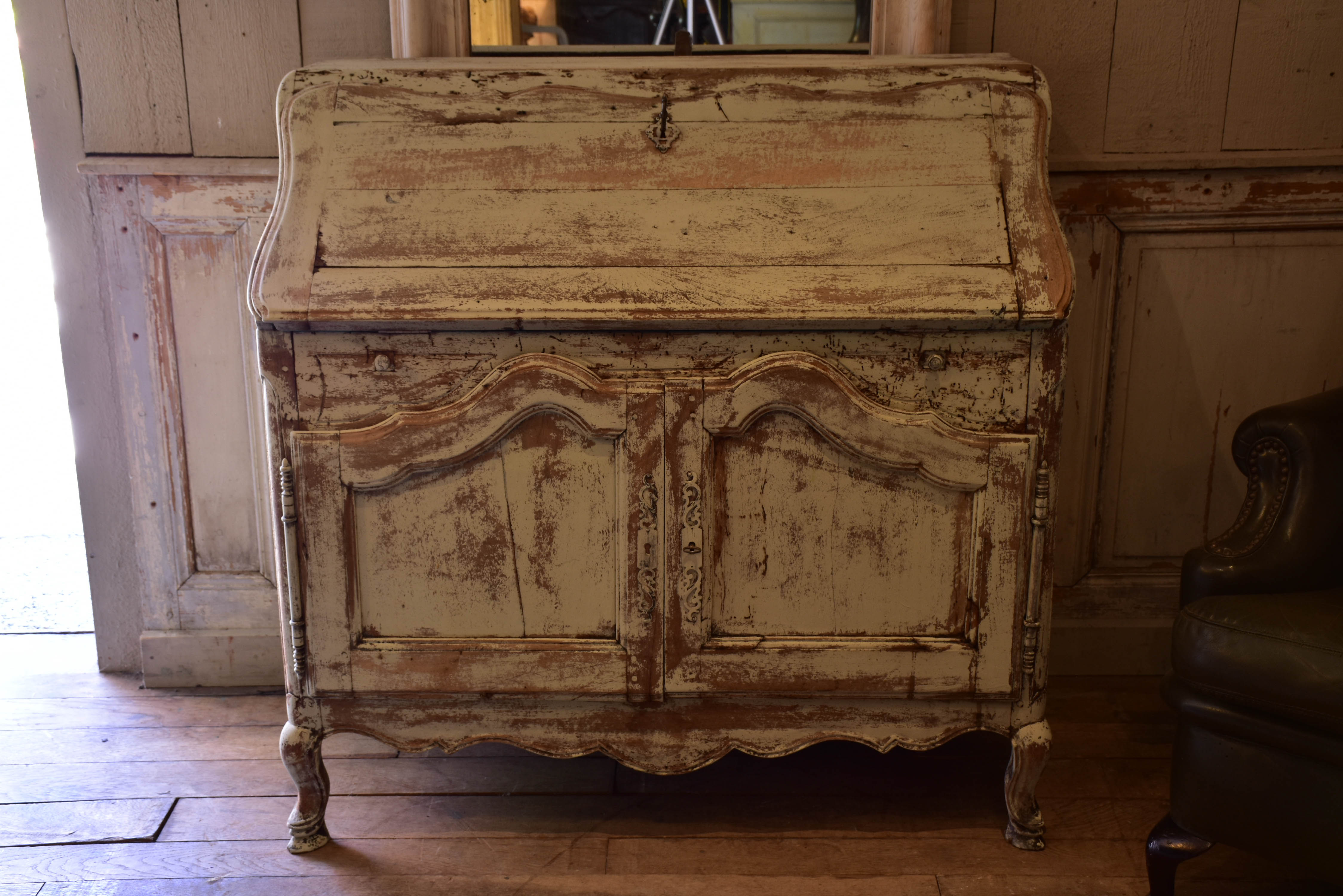 19th century Louis XV secretaire buffet with aqua interior