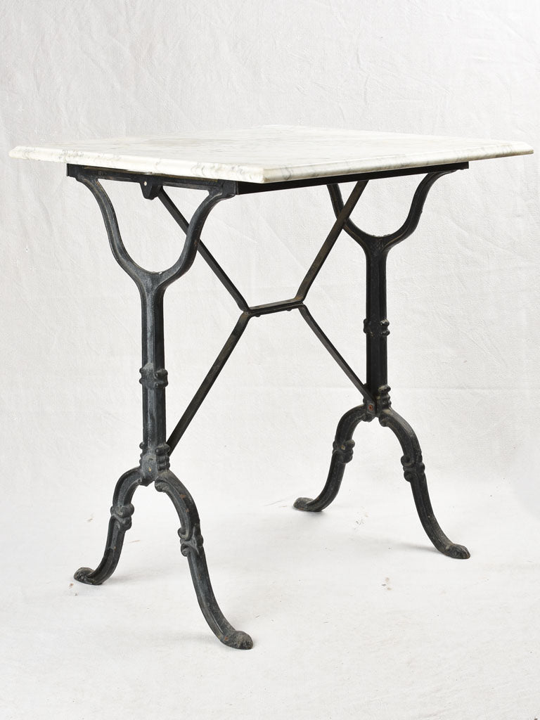 Antique French bistro table with white marble - 23¾" square