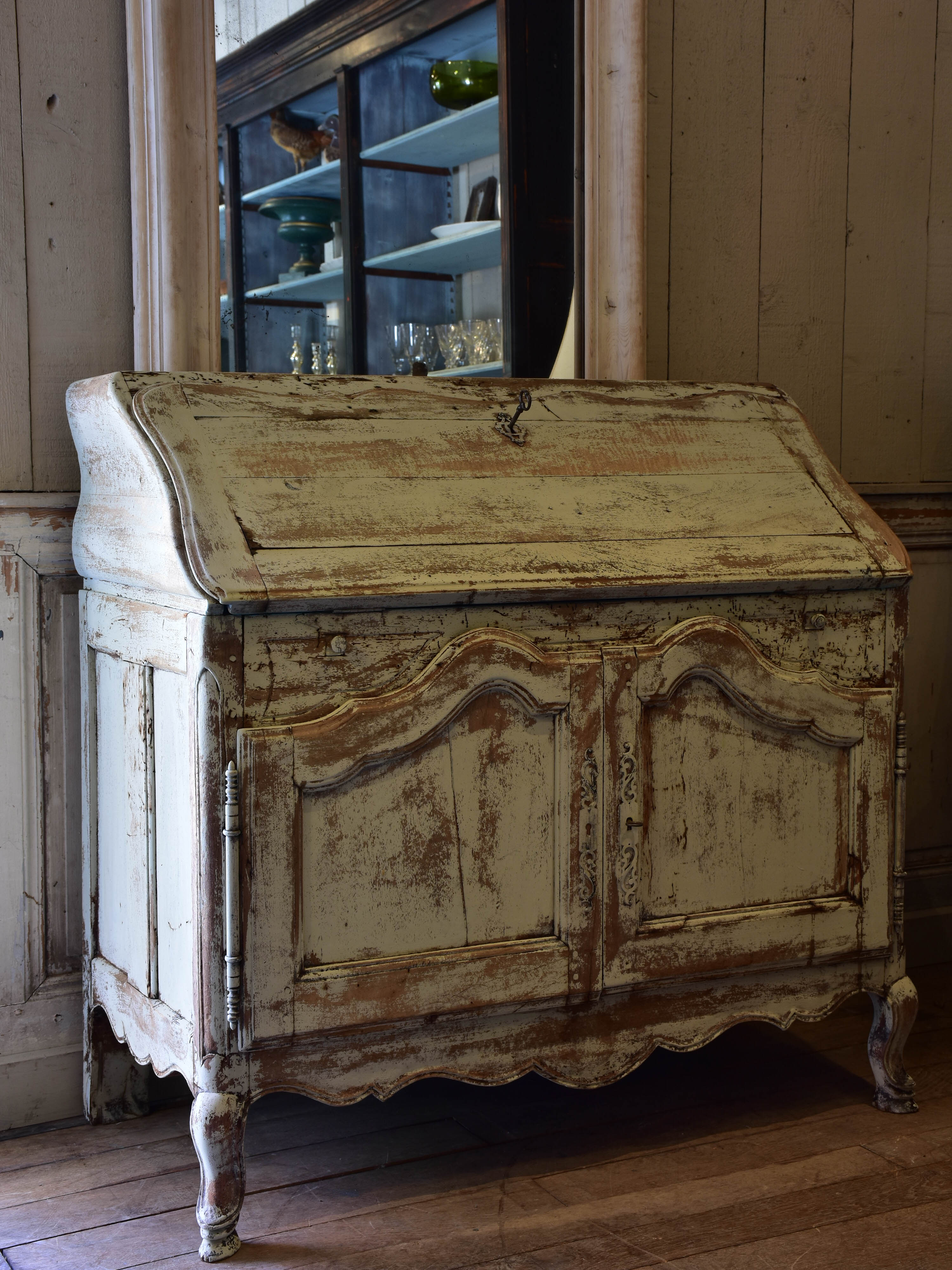 19th century Louis XV secretaire buffet with aqua interior