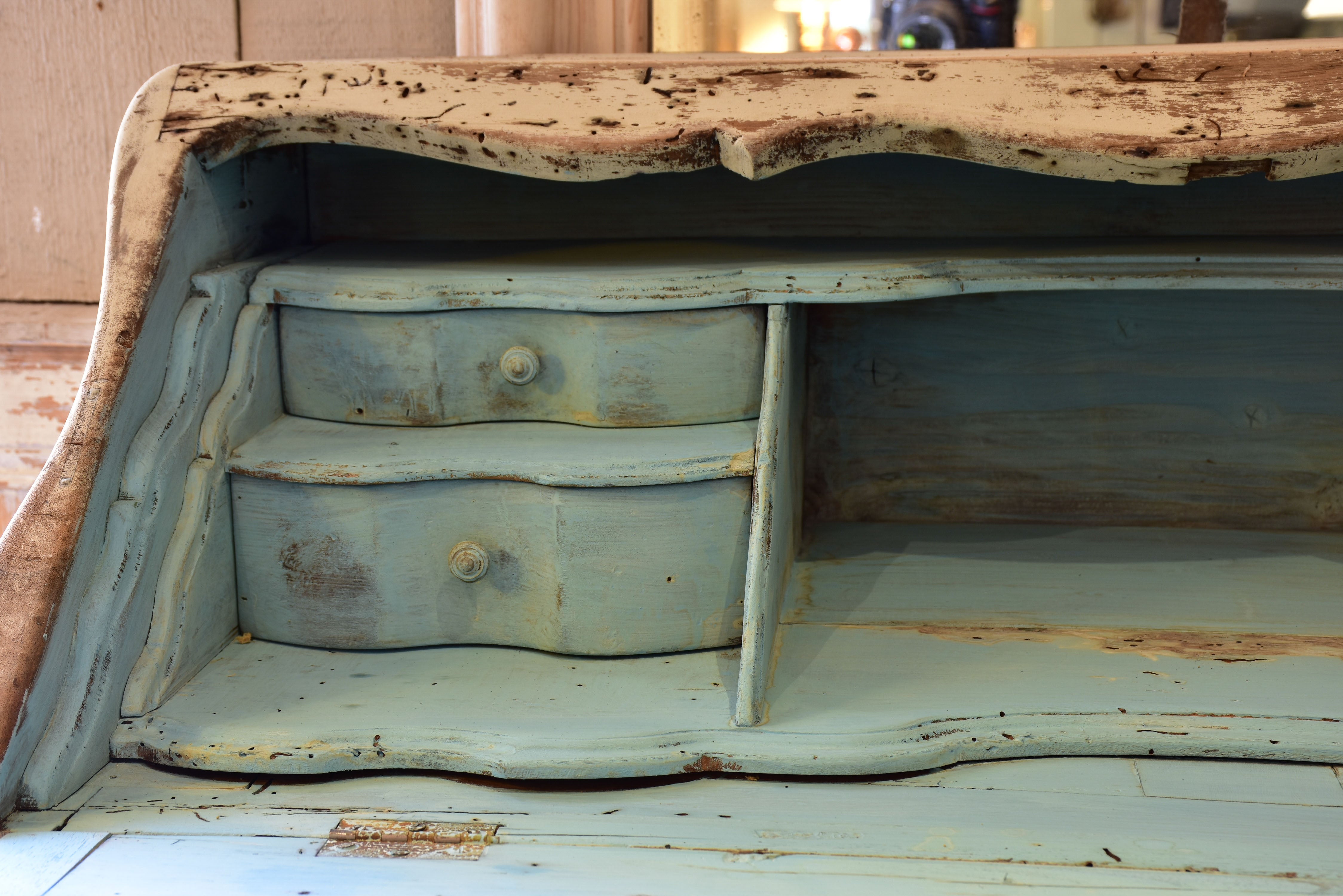 19th century Louis XV secretaire buffet with aqua interior