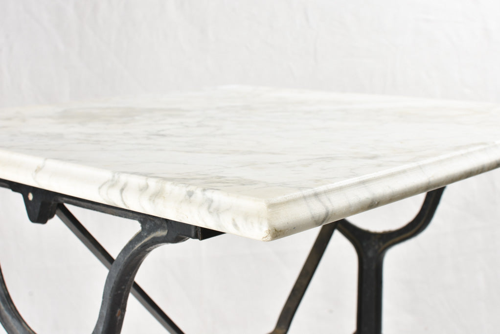 Antique French bistro table with white marble - 23¾" square