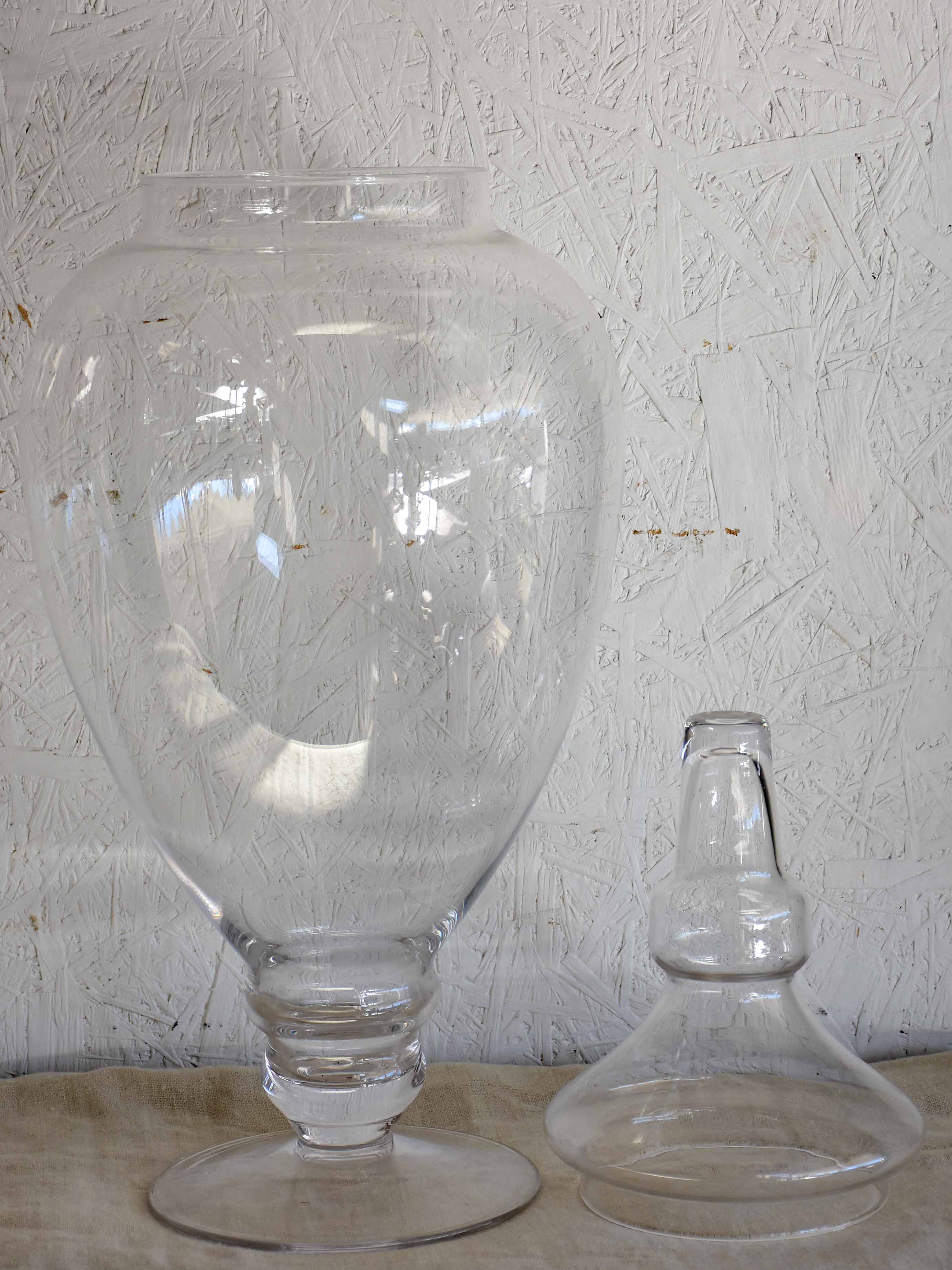 Very large French antique apothecary glass jar with lid