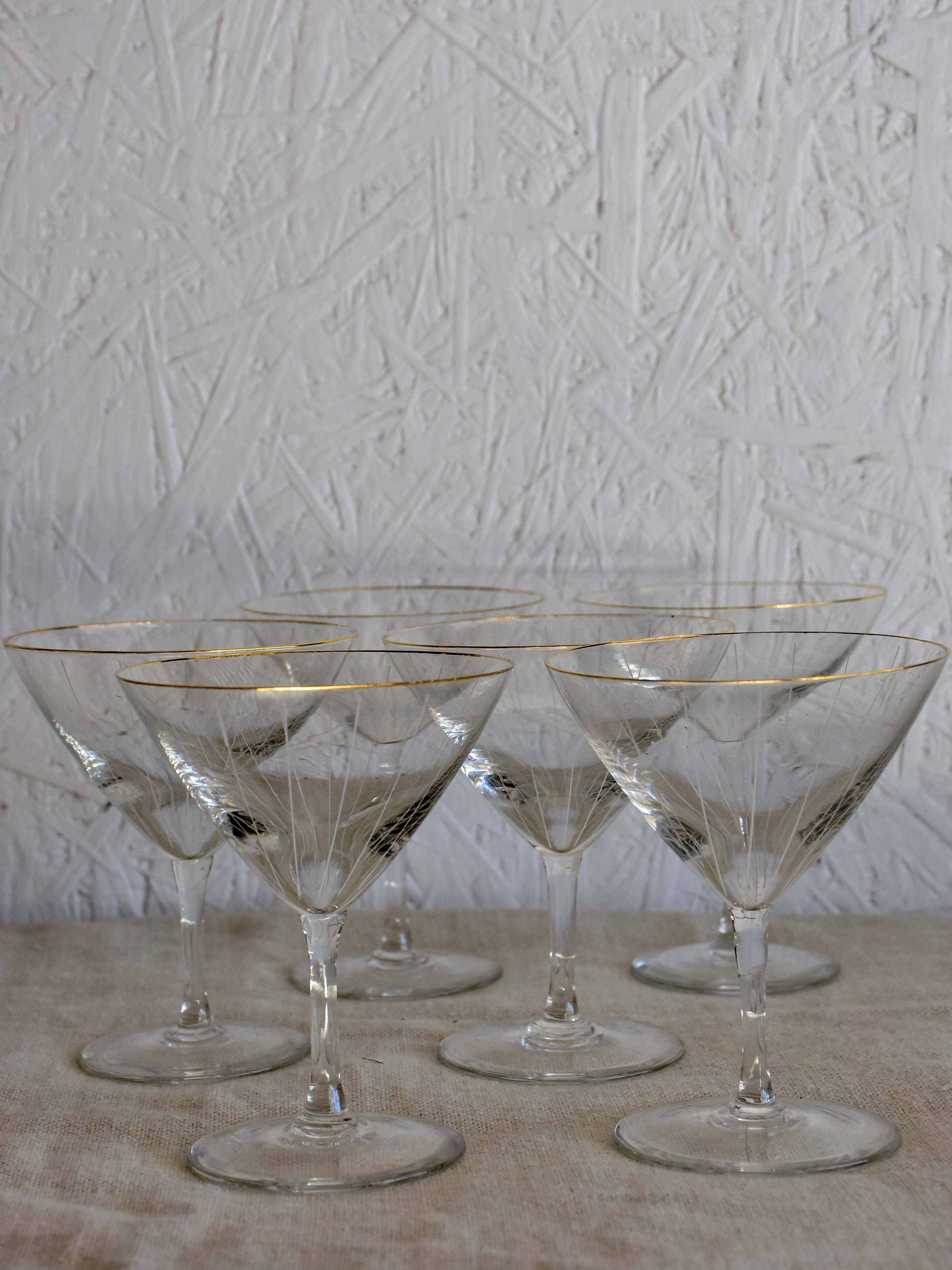 Six antique French champagne glasses