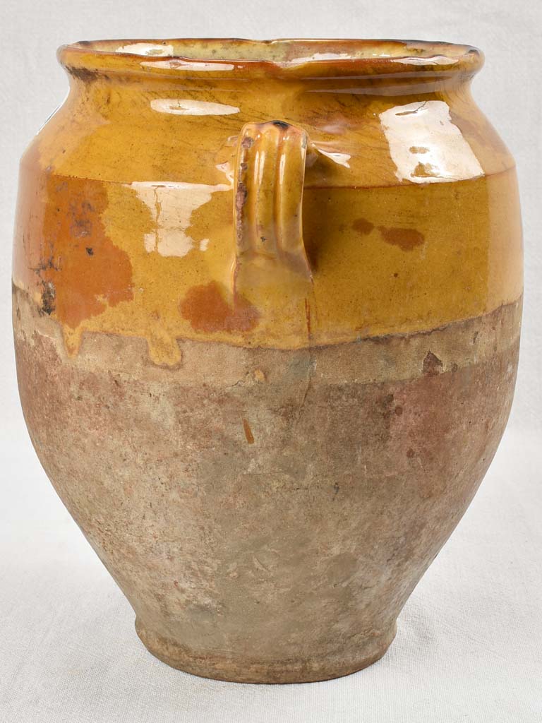 Large antique French confit pot with yellow ocher glaze 12½"