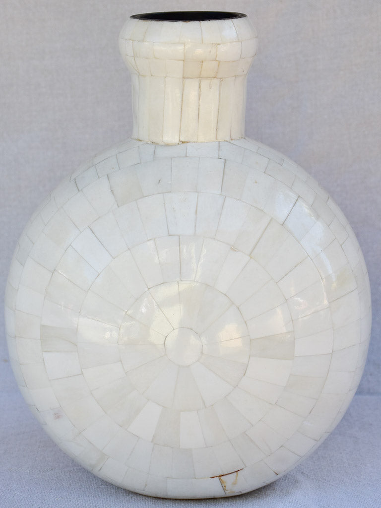 Vintage vase clad in mosaic bone 9"