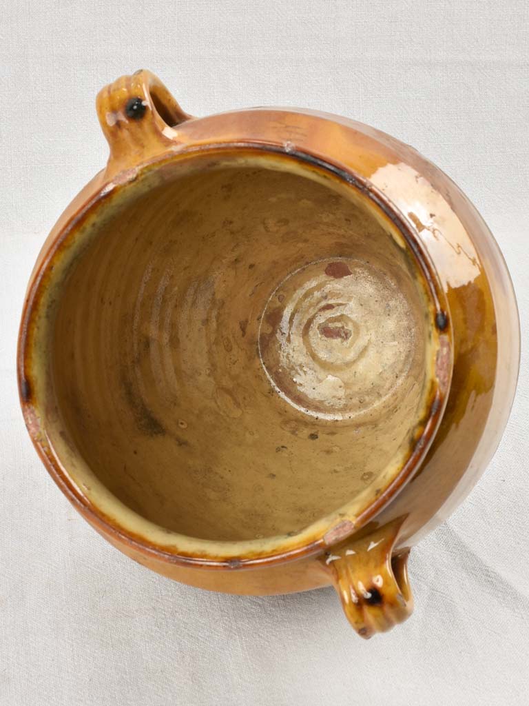 Large antique French confit pot with yellow ocher glaze 12½"