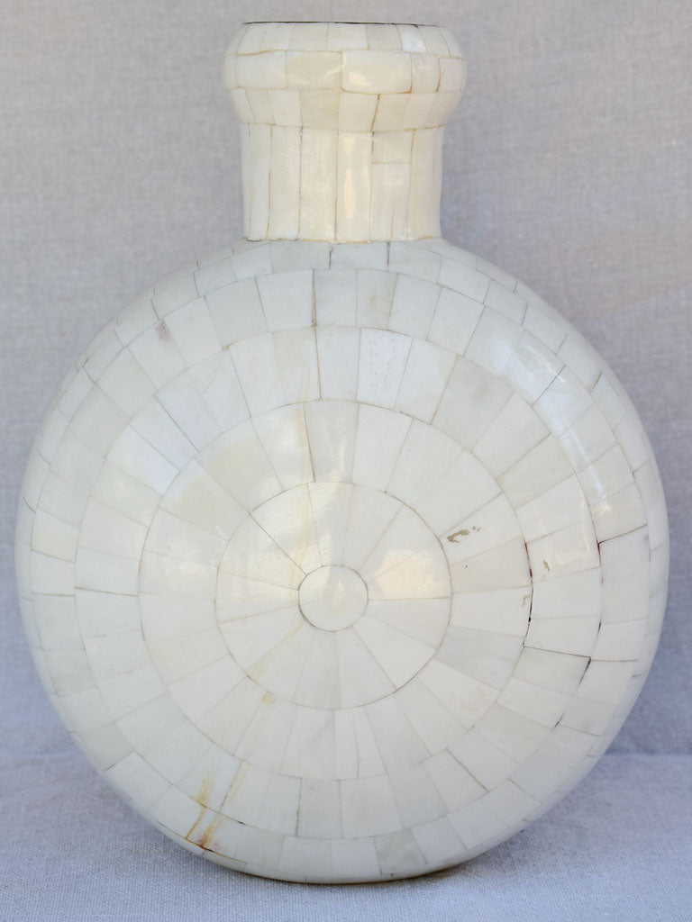 Vintage vase clad in mosaic bone 9"