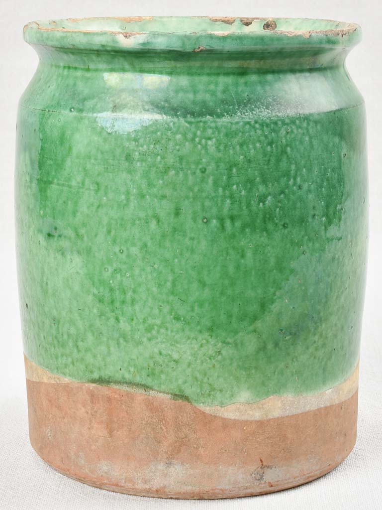 Late 19th century preserving pot with green glaze 8"