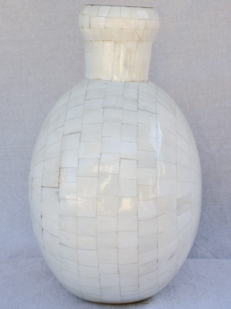 Vintage vase clad in mosaic bone 9"