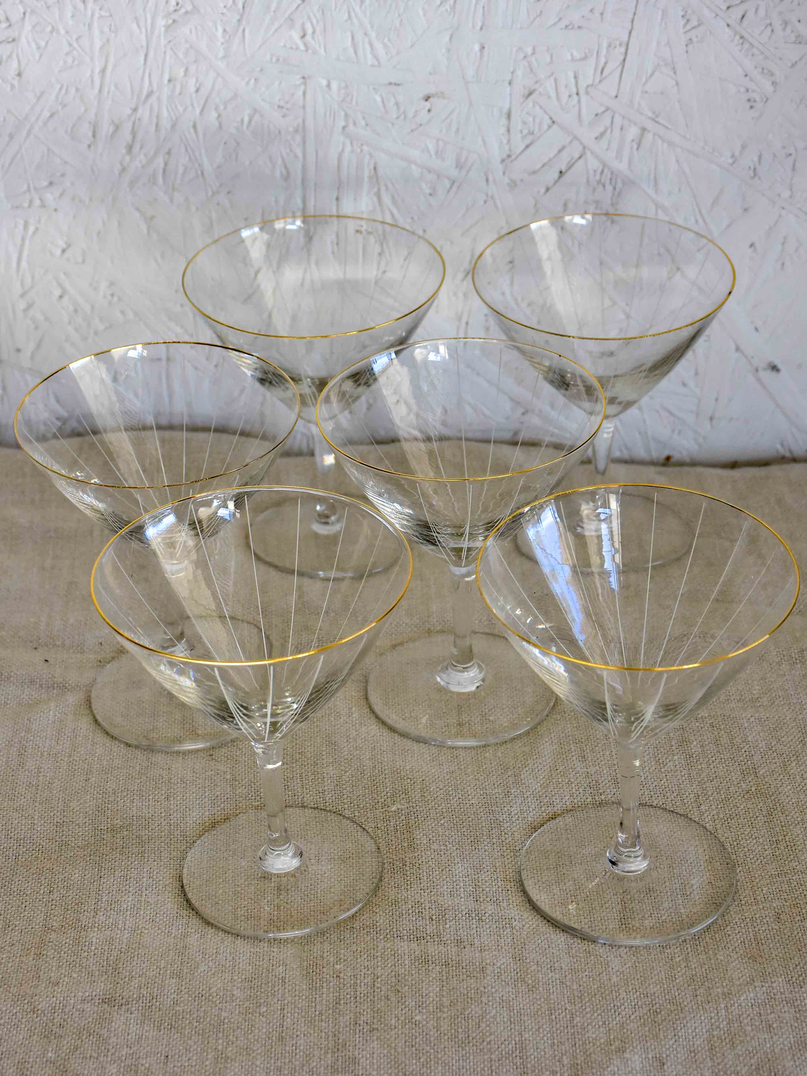 Six antique French champagne glasses