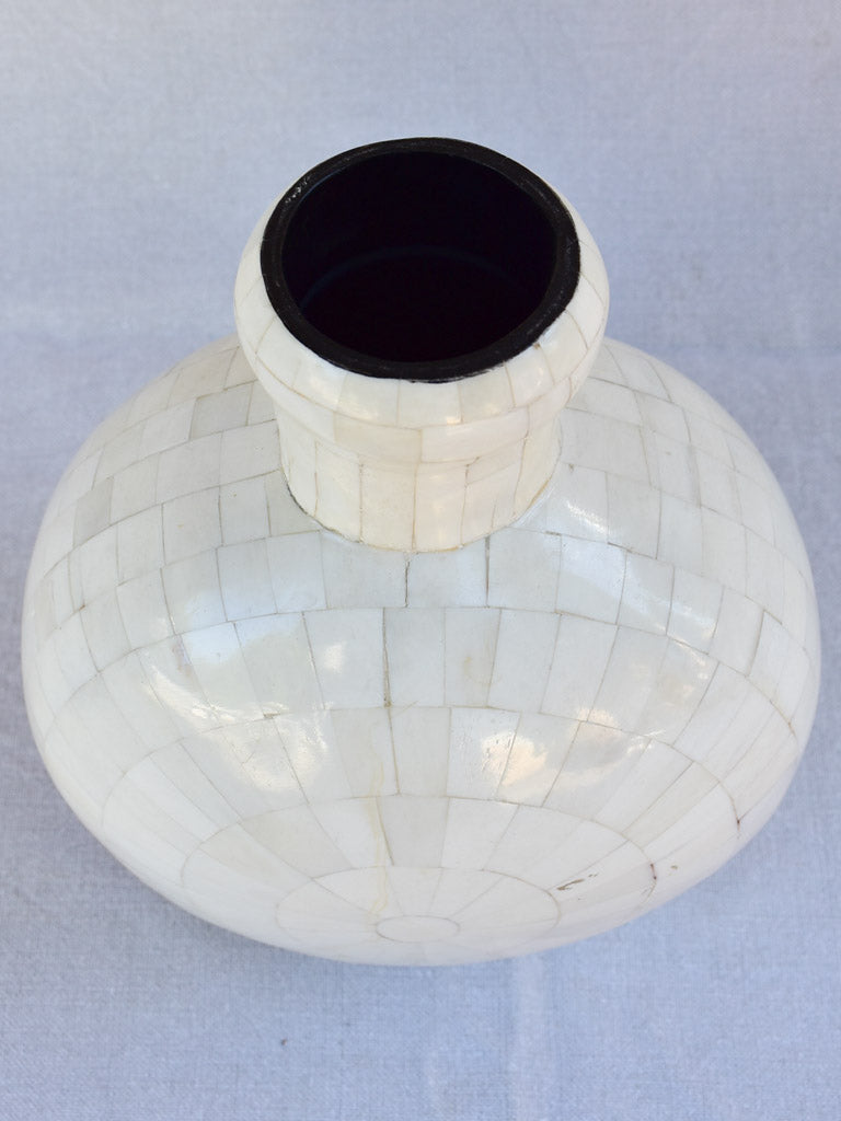 Vintage vase clad in mosaic bone 9"