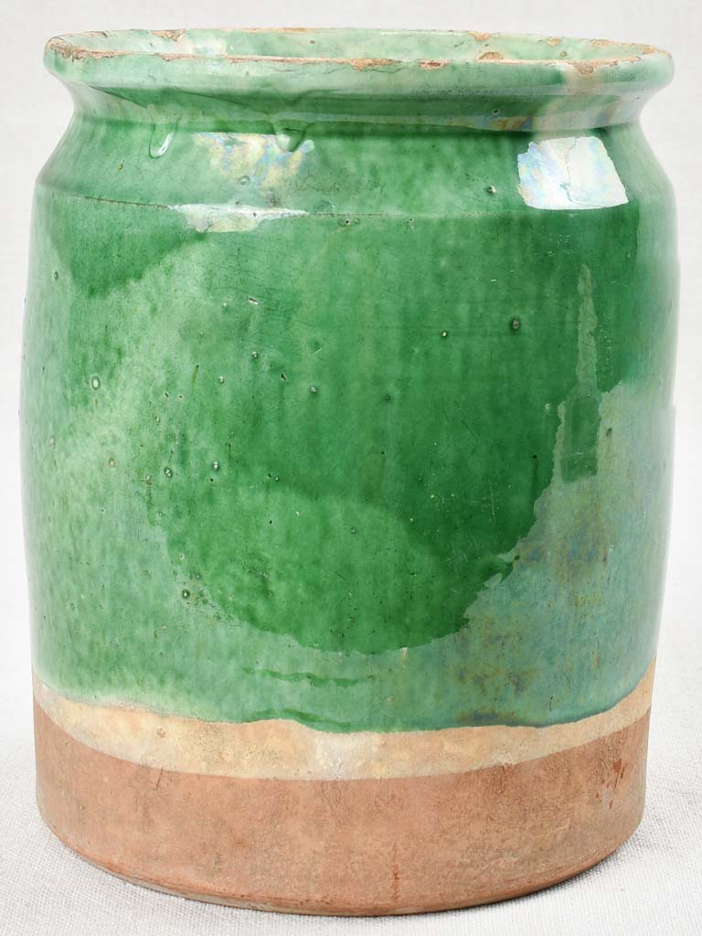 Late 19th century preserving pot with green glaze 8"