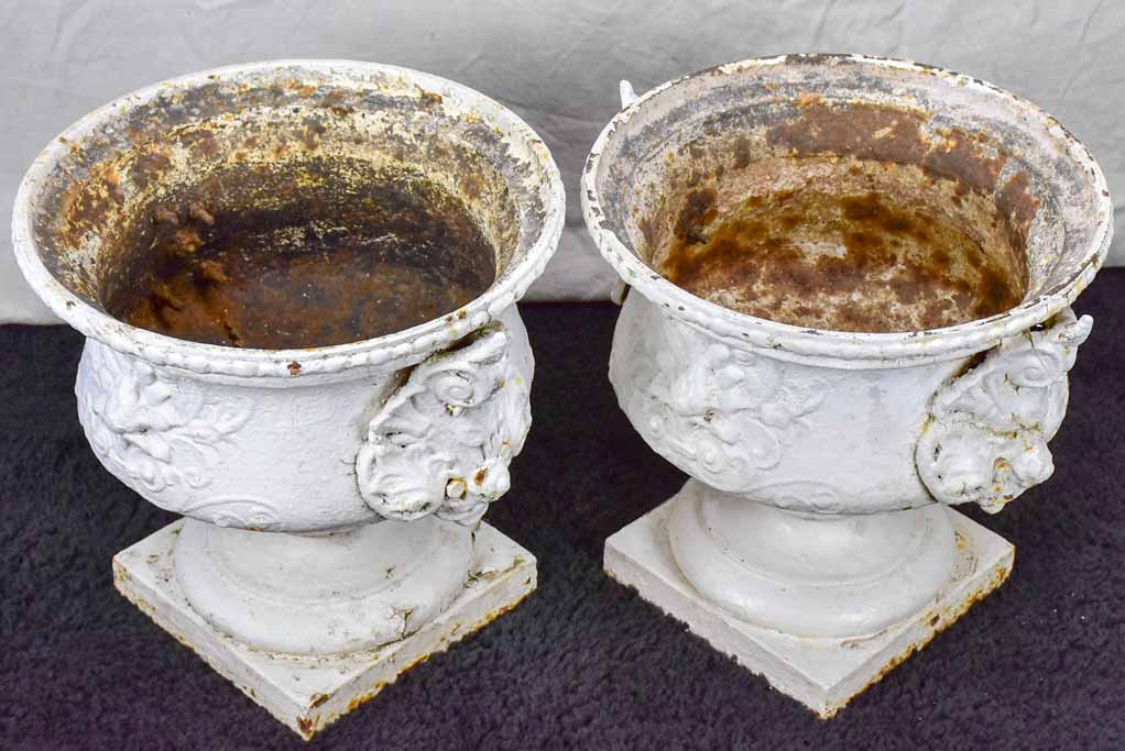 Large pair of antique French cast iron garden urns from Marseille