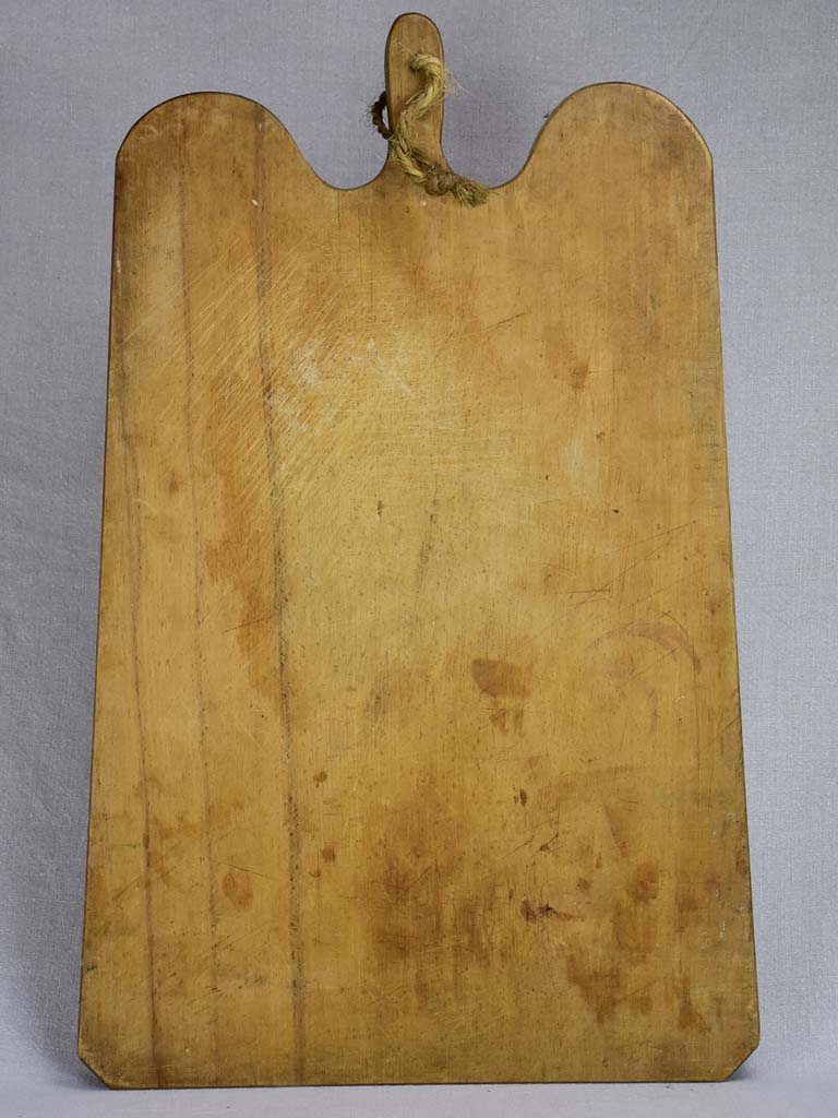 Very large antique French cutting board with round shoulders and handle 25¼" x 16½"