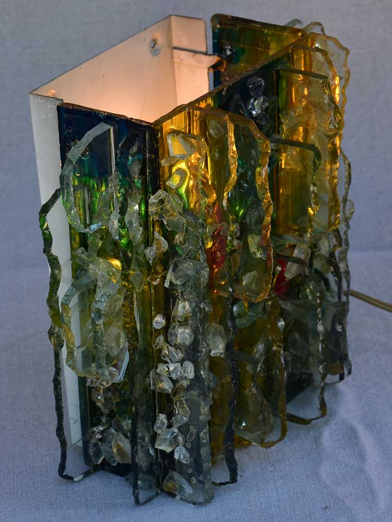 1960's multi-colored brutalist glass wall sconce "Chartres" by Willem Van Oyen for Raak 9"