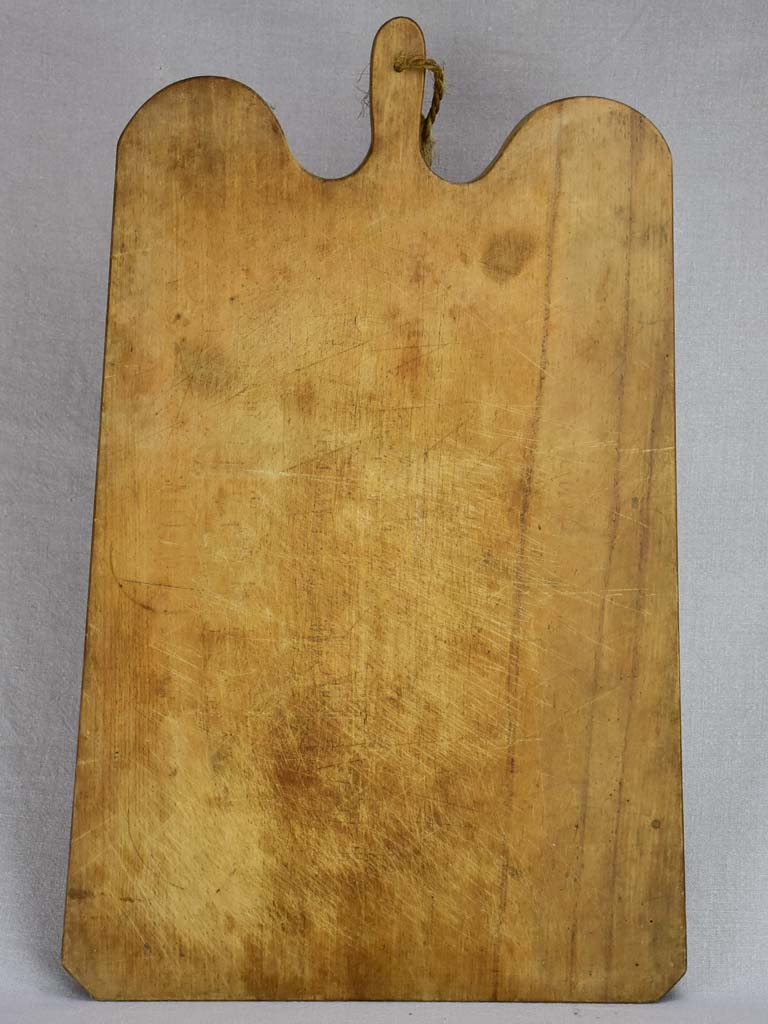 Very large antique French cutting board with round shoulders and handle 25¼" x 16½"