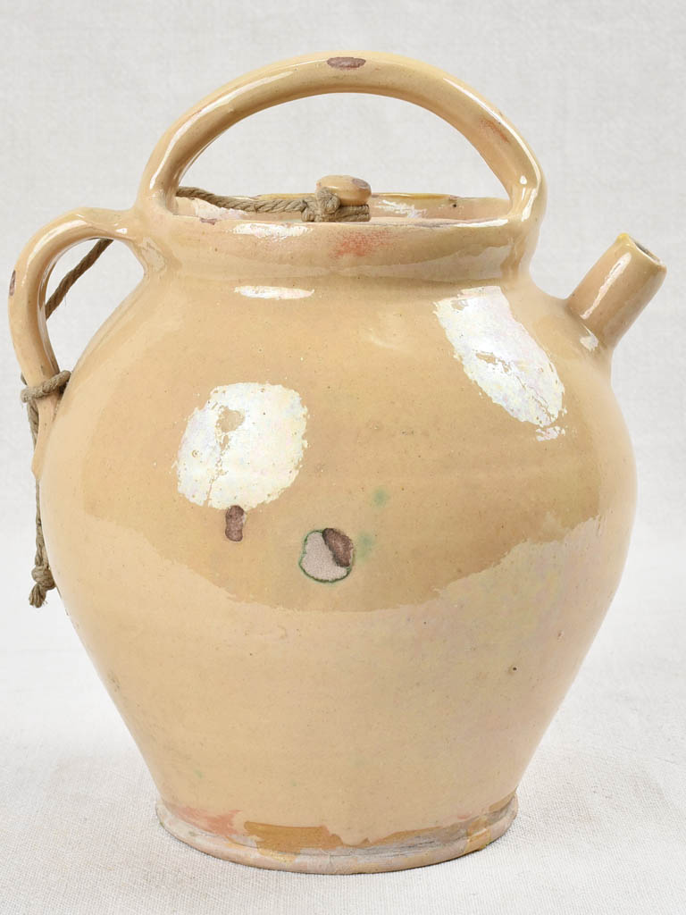 Pale yellow lidded water pitcher, 19th century 11½"