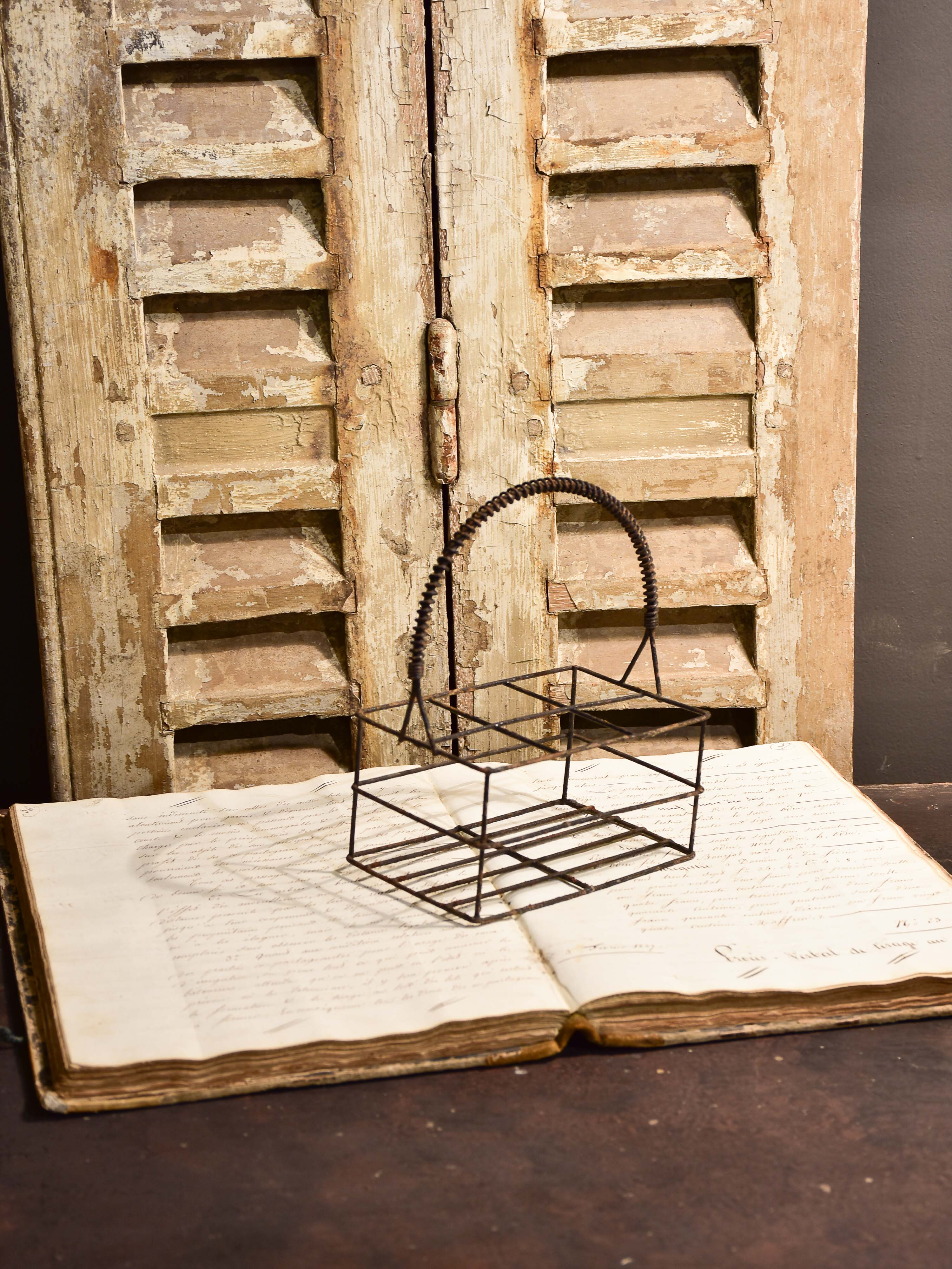 Assorted collection of 9 antique French wire baskets