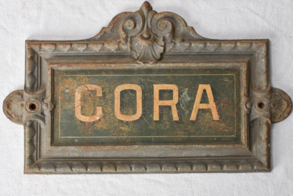 2 horse name plates Figaro & Cora 19th century 11½" x 19"