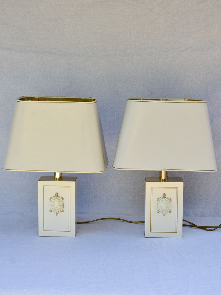 Pair of beige Le Dauphin lamps with turtle decorations