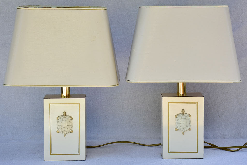 Pair of beige Le Dauphin lamps with turtle decorations