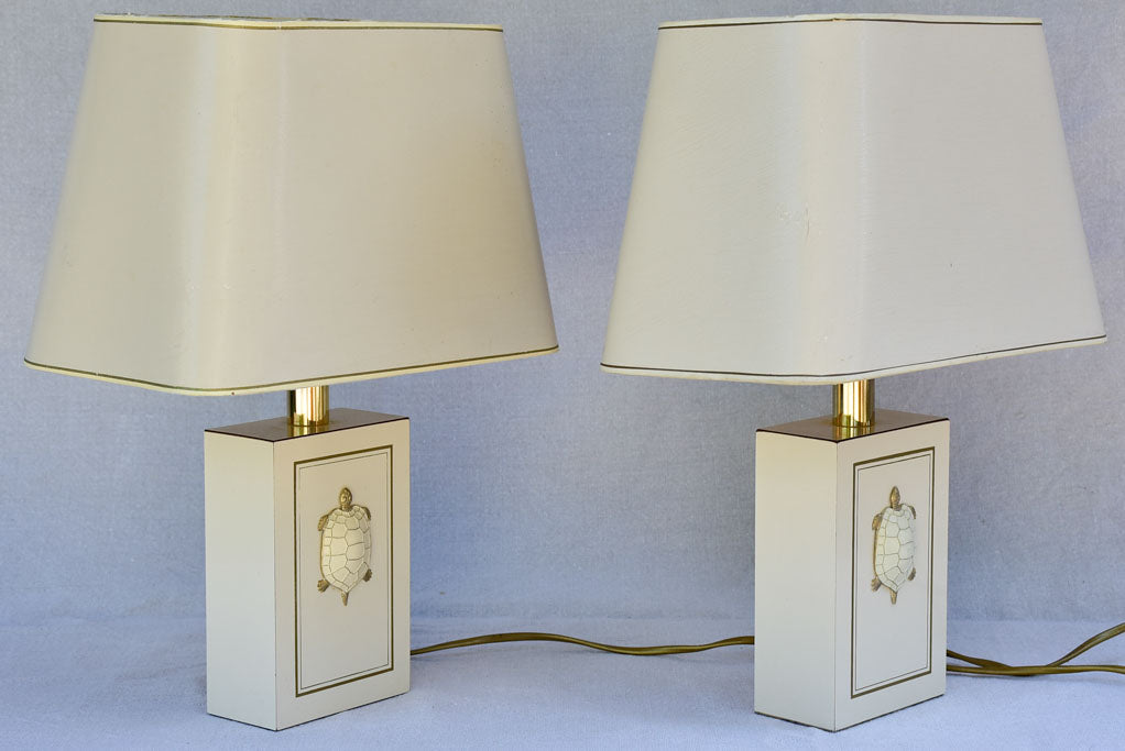 Pair of beige Le Dauphin lamps with turtle decorations