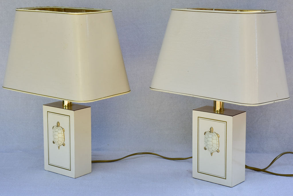 Pair of beige Le Dauphin lamps with turtle decorations