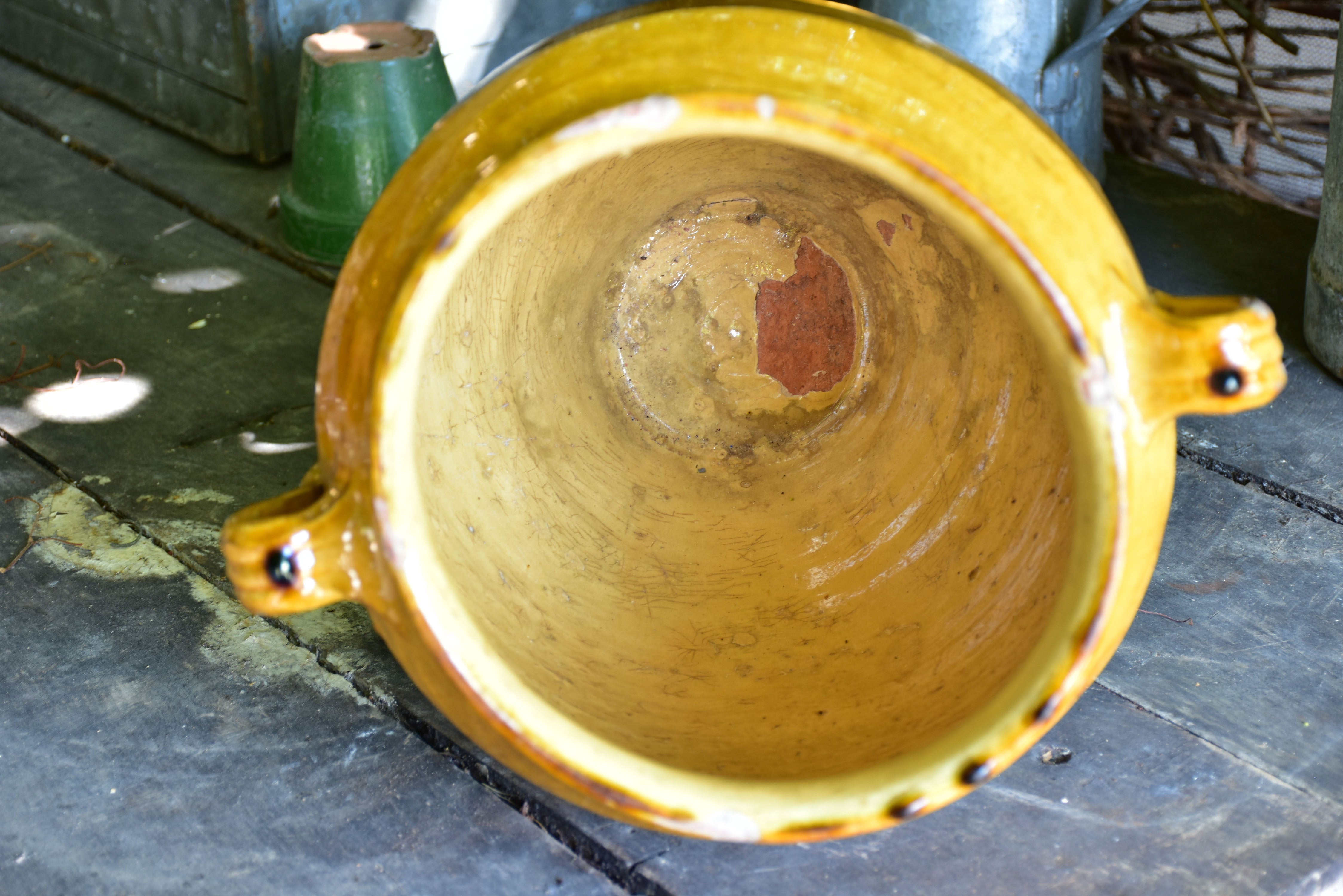 Large 19th century confit pot with ochre glaze