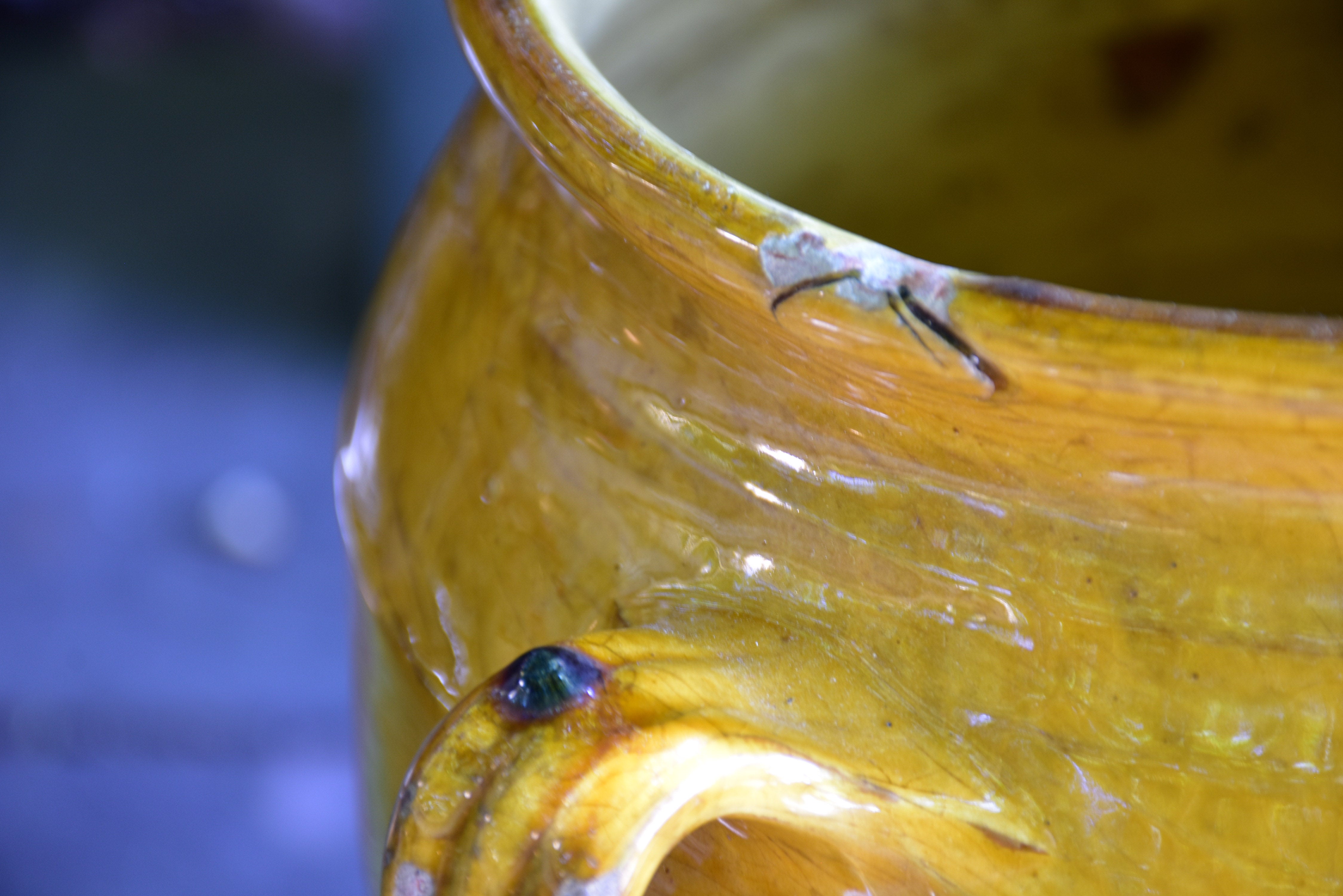 Large 19th century confit pot with ochre glaze