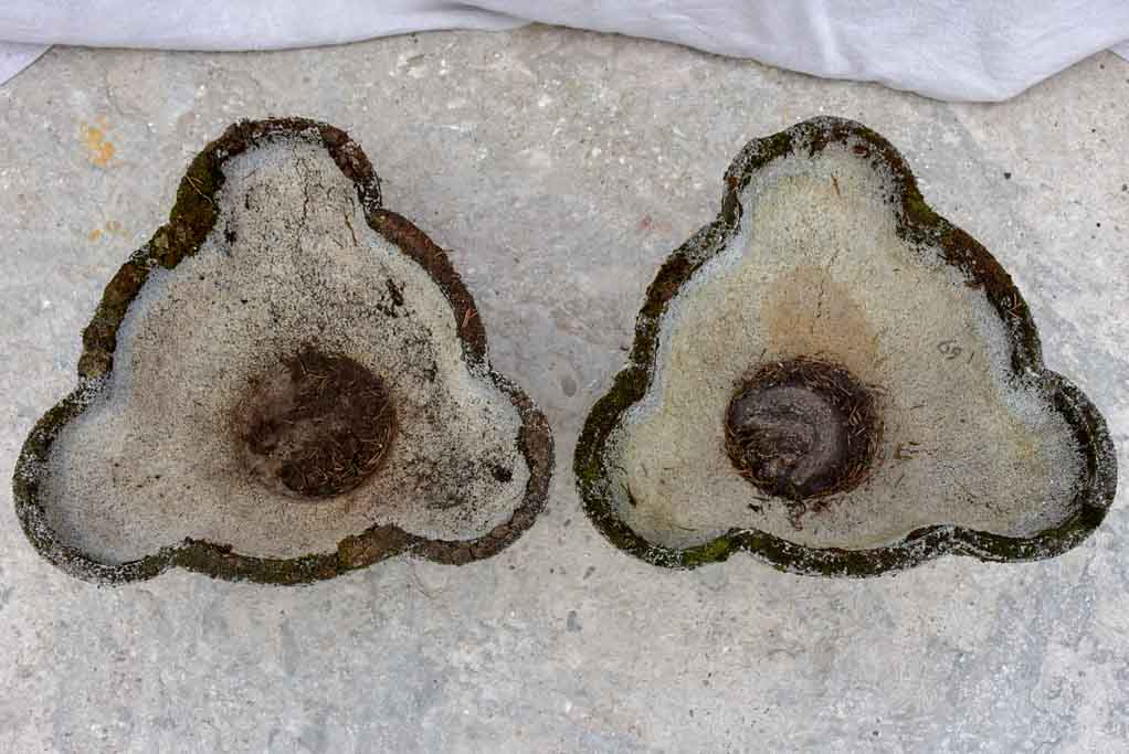 Pair of weathered 1960's garden planters with curved edges