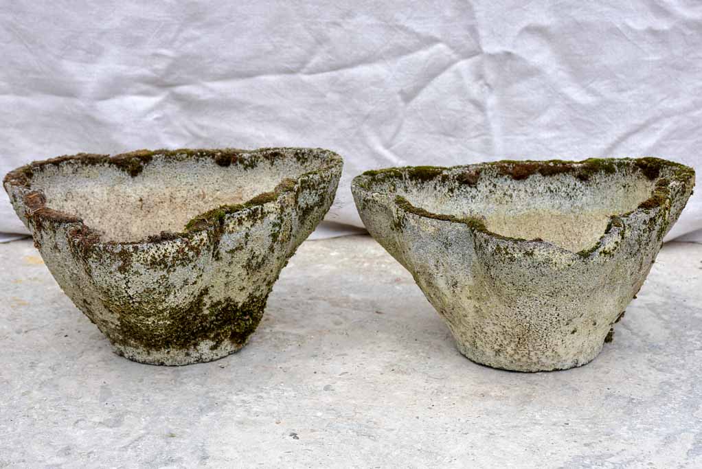 Pair of weathered 1960's garden planters with curved edges