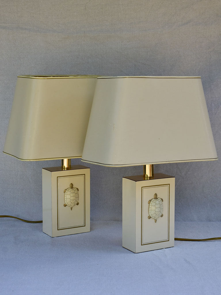 Pair of beige Le Dauphin lamps with turtle decorations