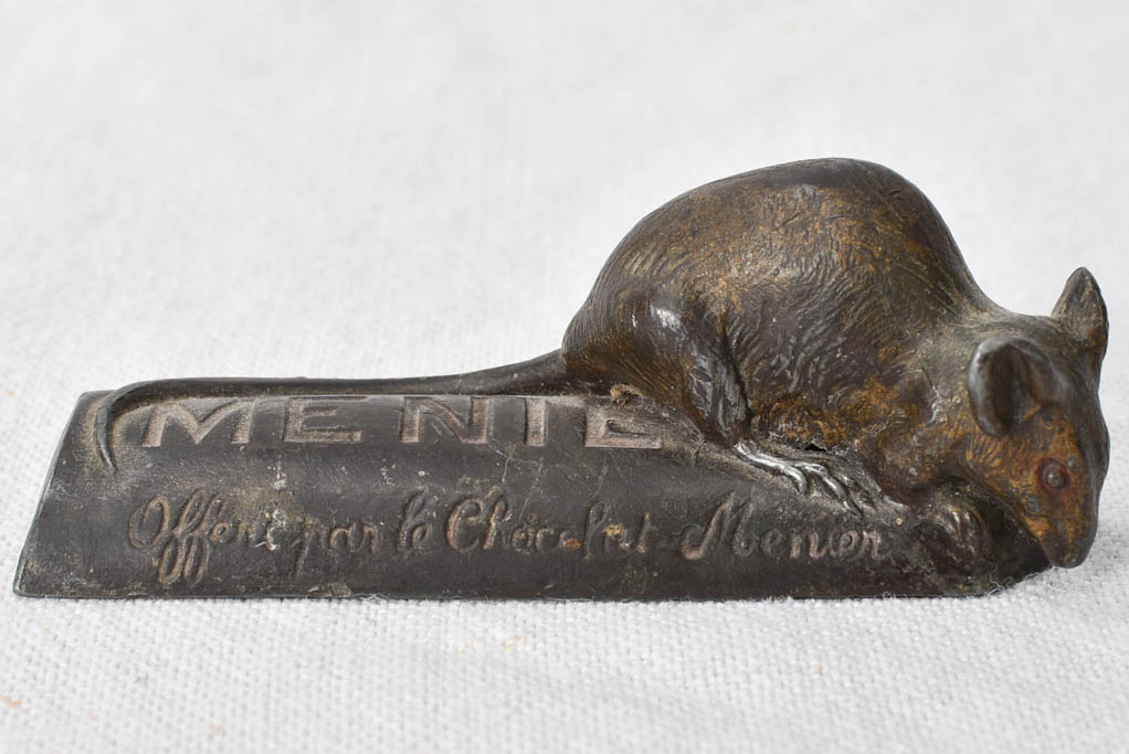 Early-20th-century bronze Chocolate Menier mouse