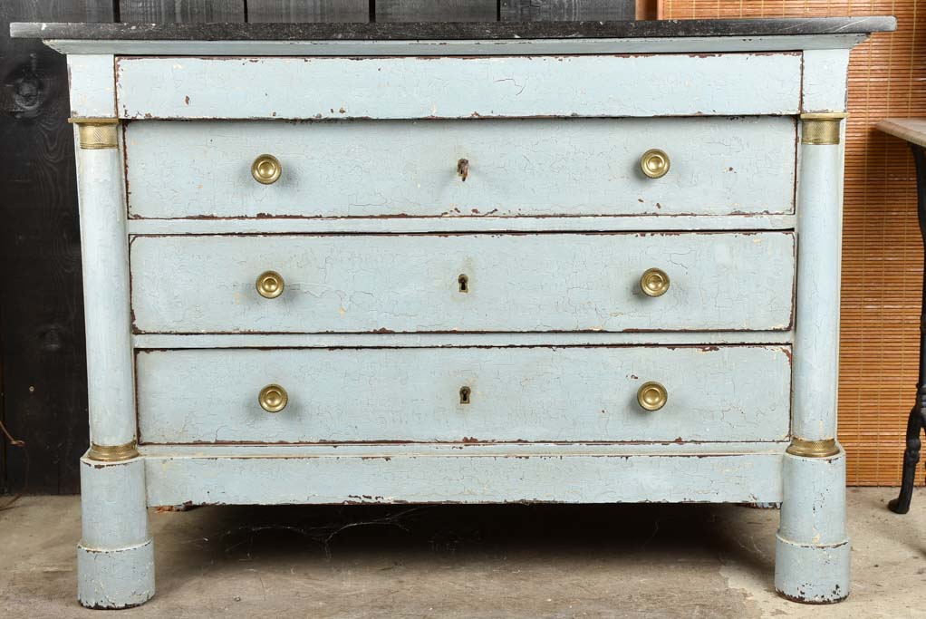 Antique Empire 3 Drawer Blue Dresser with black marble 51¼"