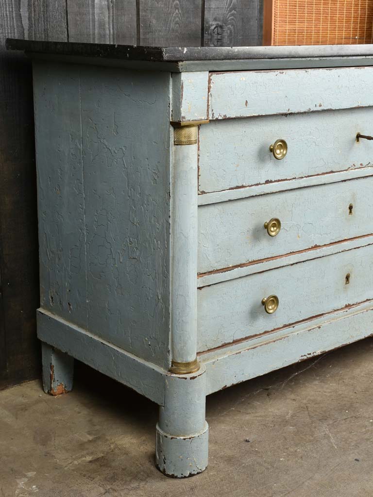 Antique Empire 3 Drawer Blue Dresser with black marble 51¼"