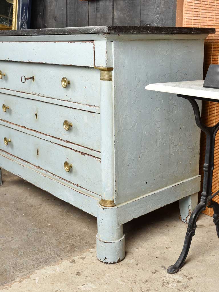 Antique Empire 3 Drawer Blue Dresser with black marble 51¼"