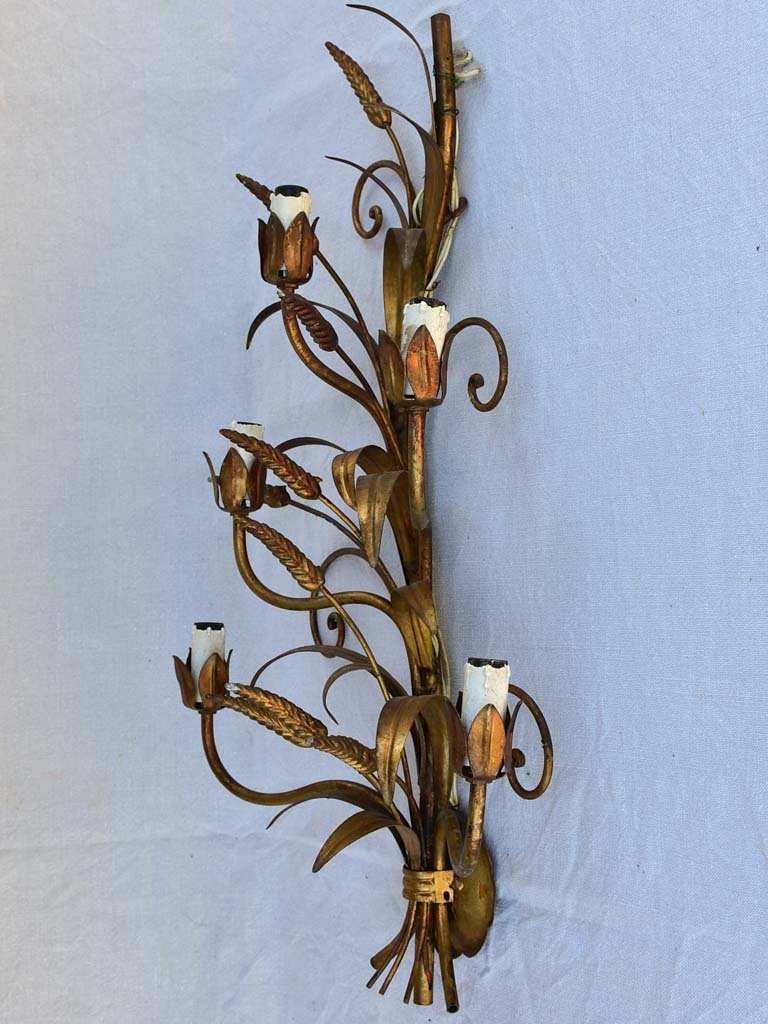 Pair of large wall sconces decorated with wheat motifs 28¼"