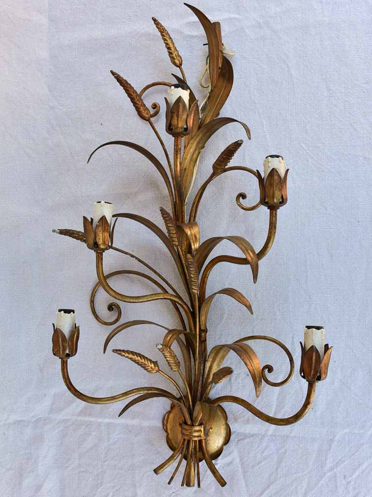 Pair of large wall sconces decorated with wheat motifs 28¼"