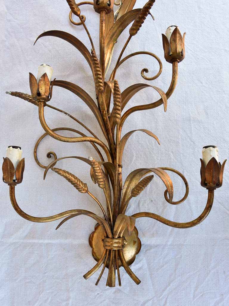 Pair of large wall sconces decorated with wheat motifs 28¼"