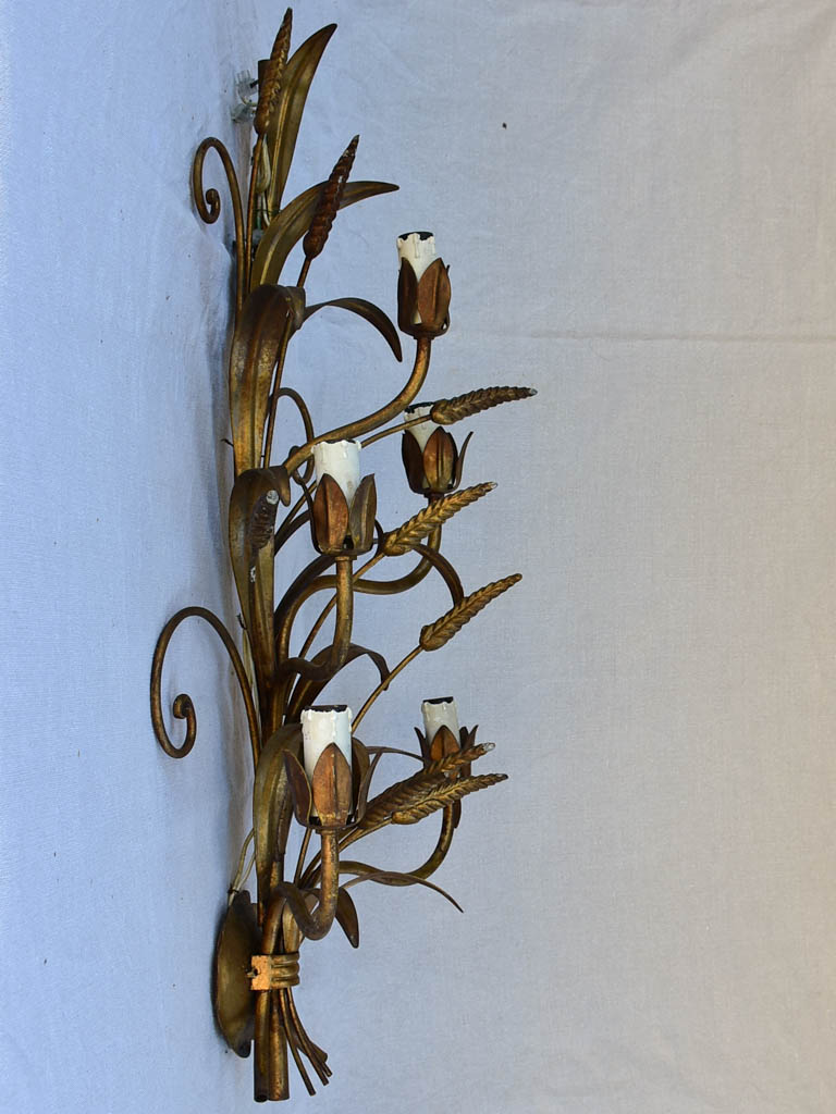 Pair of large wall sconces decorated with wheat motifs 28¼"