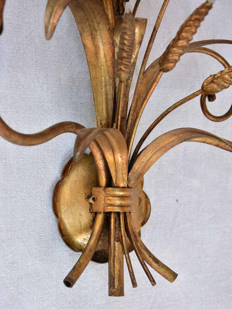 Pair of large wall sconces decorated with wheat motifs 28¼"