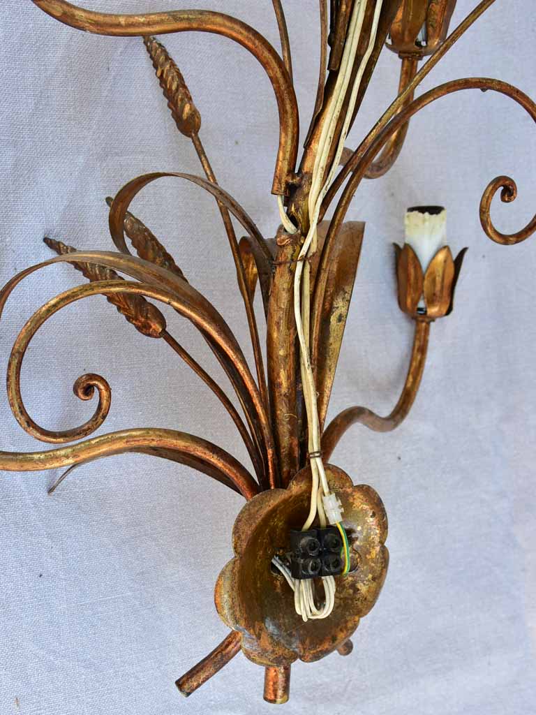 Pair of large wall sconces decorated with wheat motifs 28¼"