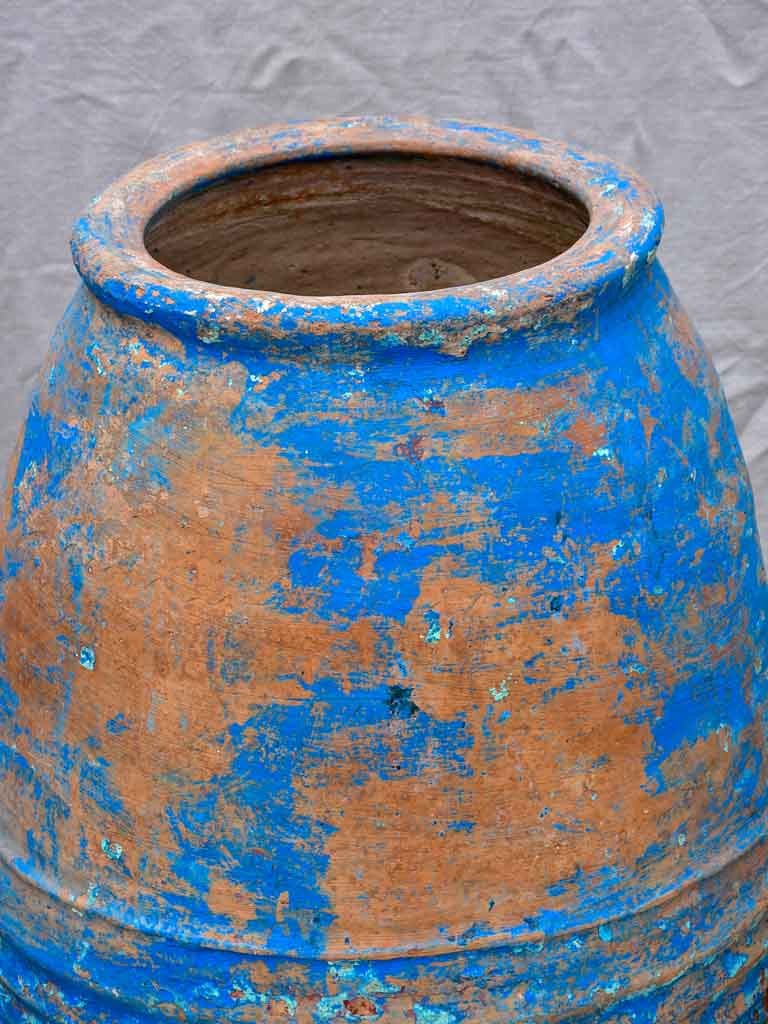 Two very large antique Spanish olive oil jars - blue and green