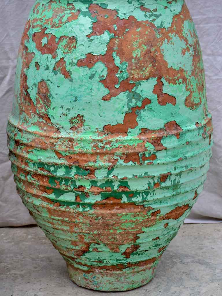 Two very large antique Spanish olive oil jars - blue and green