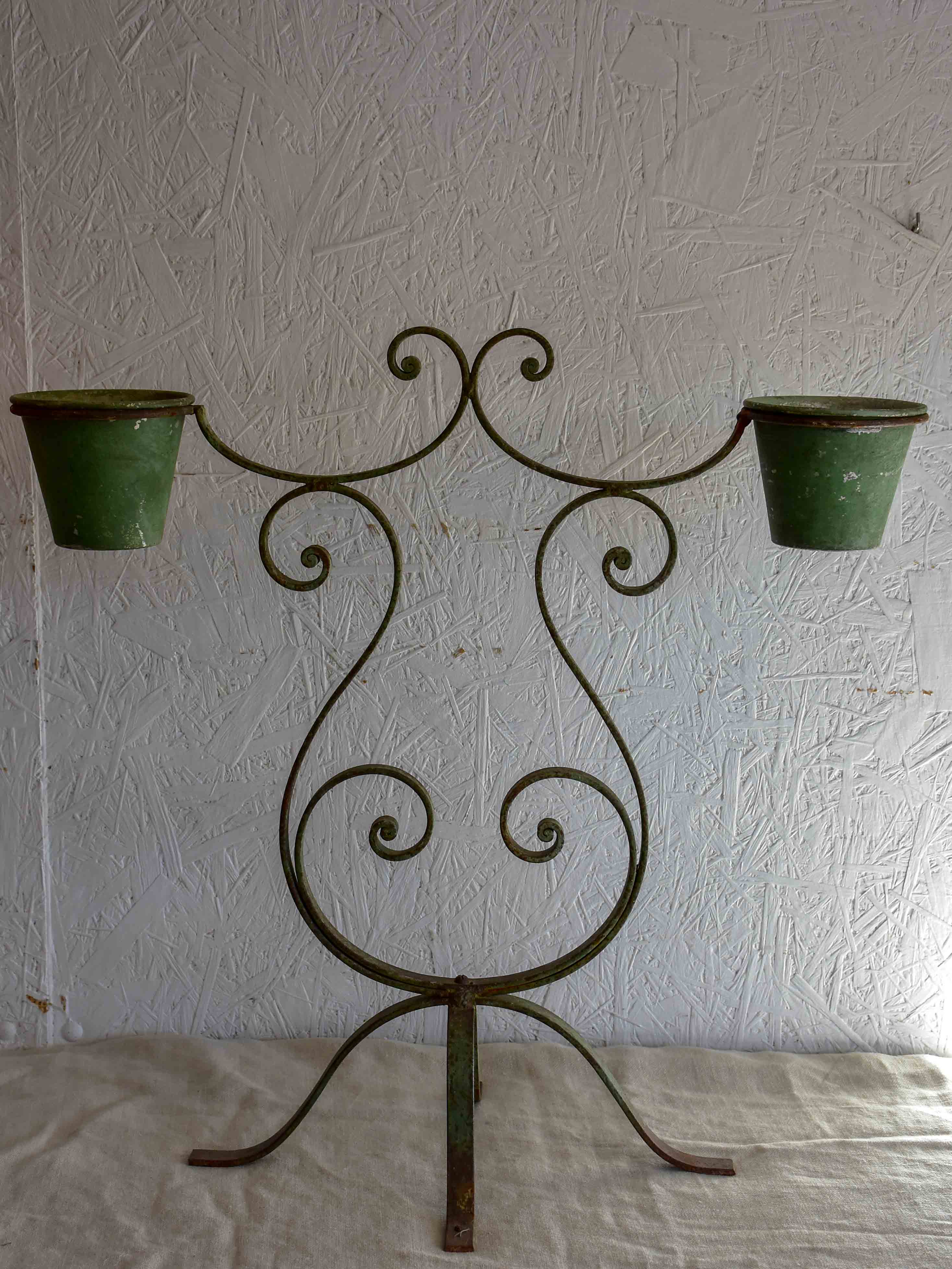 Vintage French two-pot plant stand