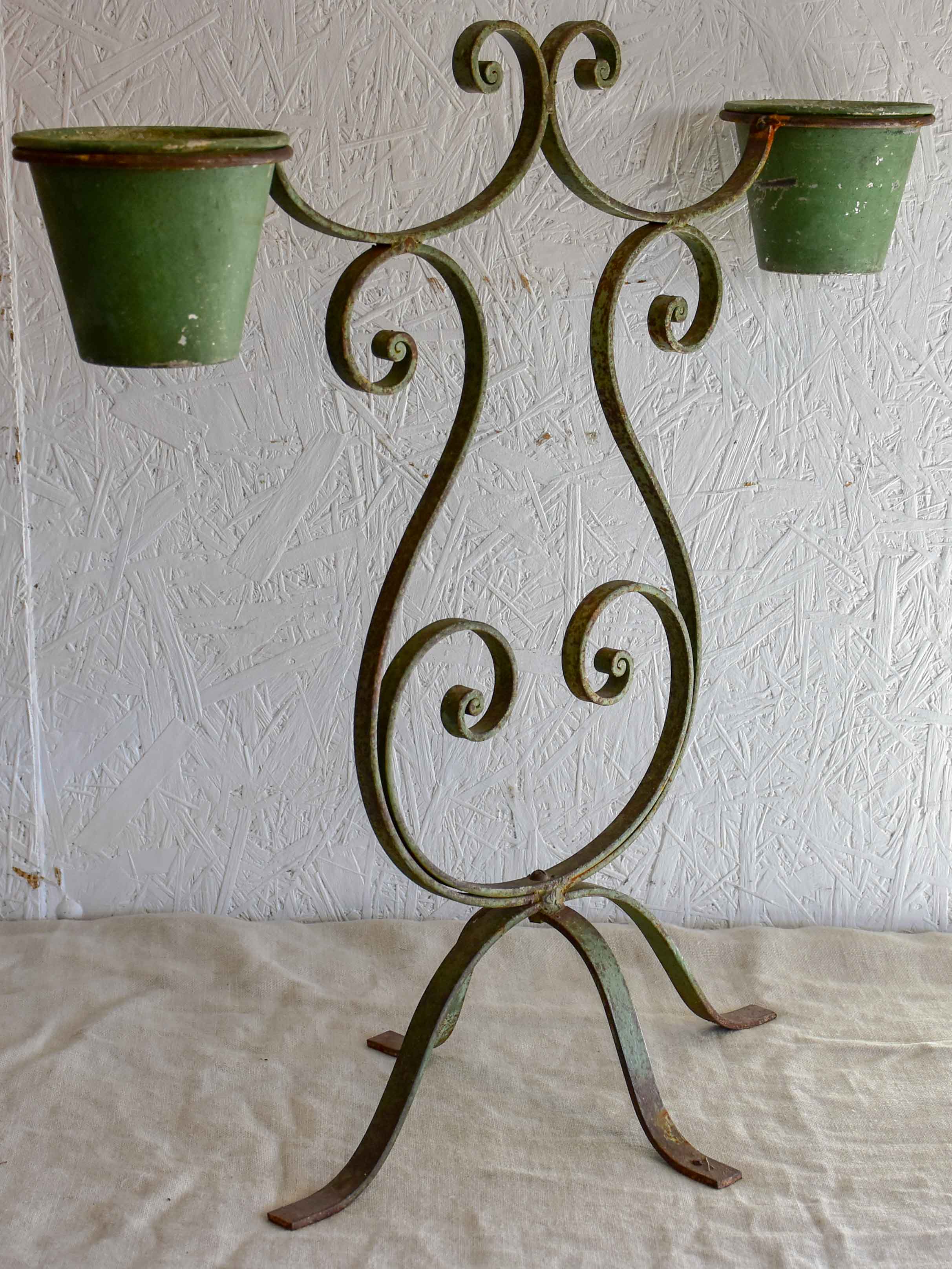 Vintage French two-pot plant stand