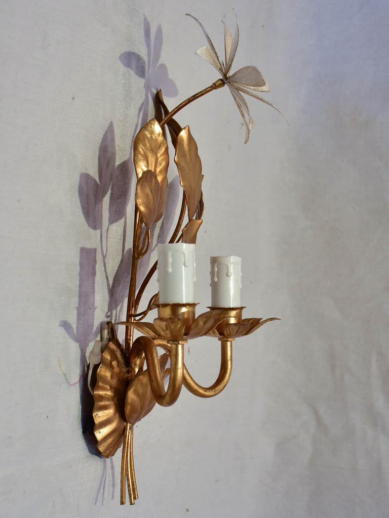 Pair of 1970's / 80's wall appliques with gold foliage and beige leaves 15¾"